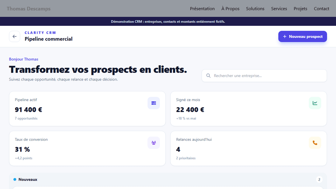 Réalisation : CRM Commercial — projet créé par Thomas Descamps