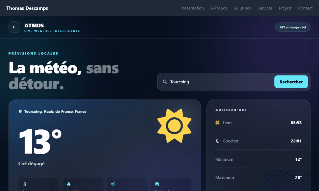 Réalisation : Météo en Temps Réel — projet créé par Thomas Descamps