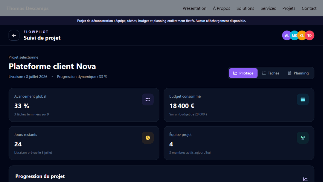 Réalisation : Application de Suivi de Projet — projet créé par Thomas Descamps
